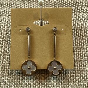 Rose Gold and Mother of Pearl Cloverleaf Drop Earrings, NEW